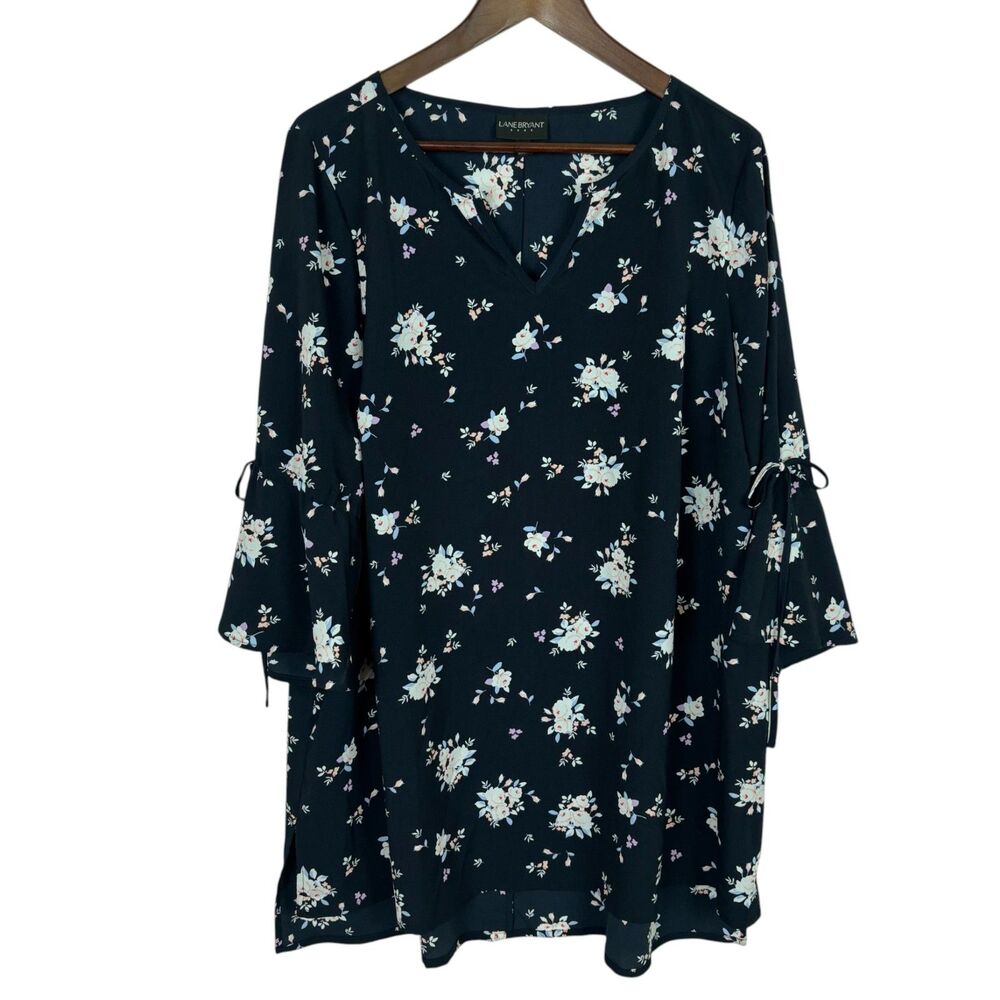 Lane Bryant Black Floral V-Neck Tunic Blouse Women’s 18